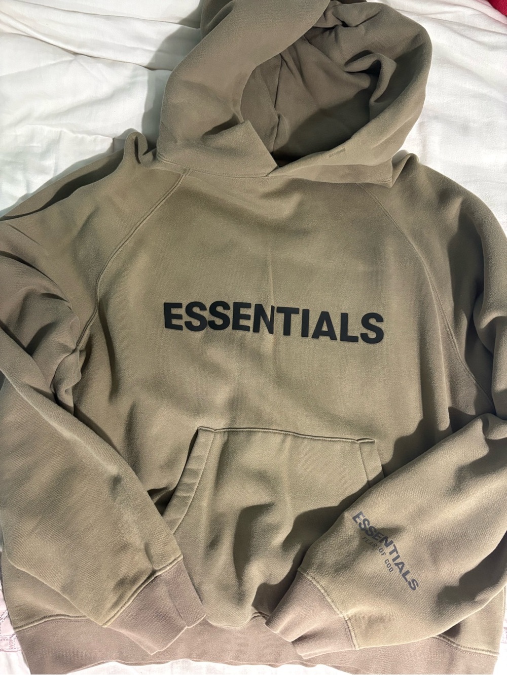 Fear of God ESSENTIALS Olive Green Logo Hoodie